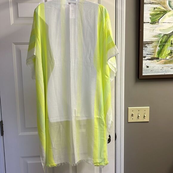 NWOT- Isaac Mizrahi LIVE White with Neon Green and Yellow Striped Coverup- OS - Picture 3 of 7